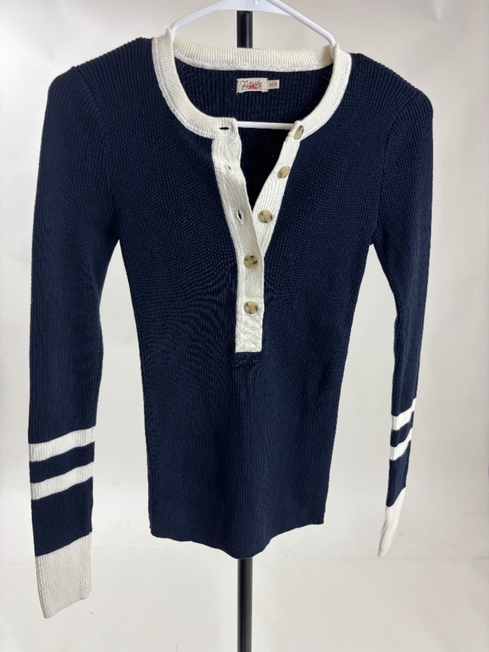 Faherty Mikki Henley Navy Ribbed sweater